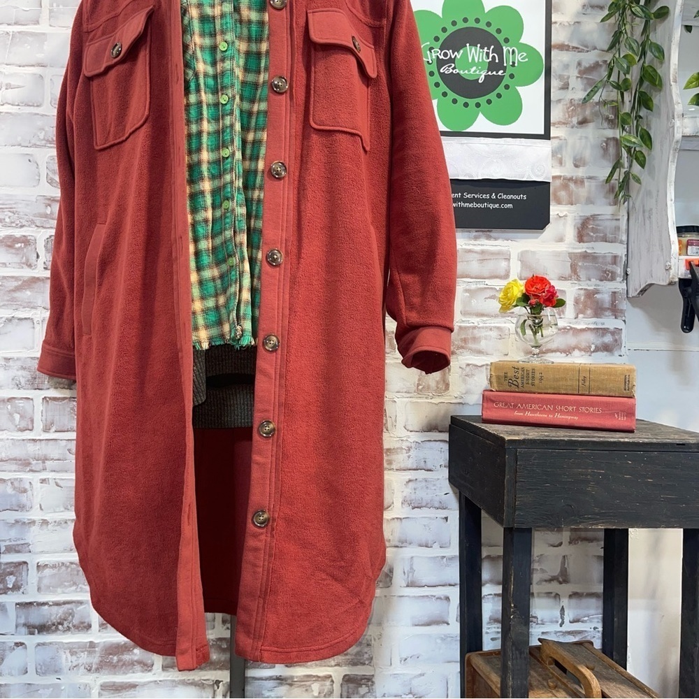 Women's Rust Red Button-Front Jacket - Picture 3 of 9